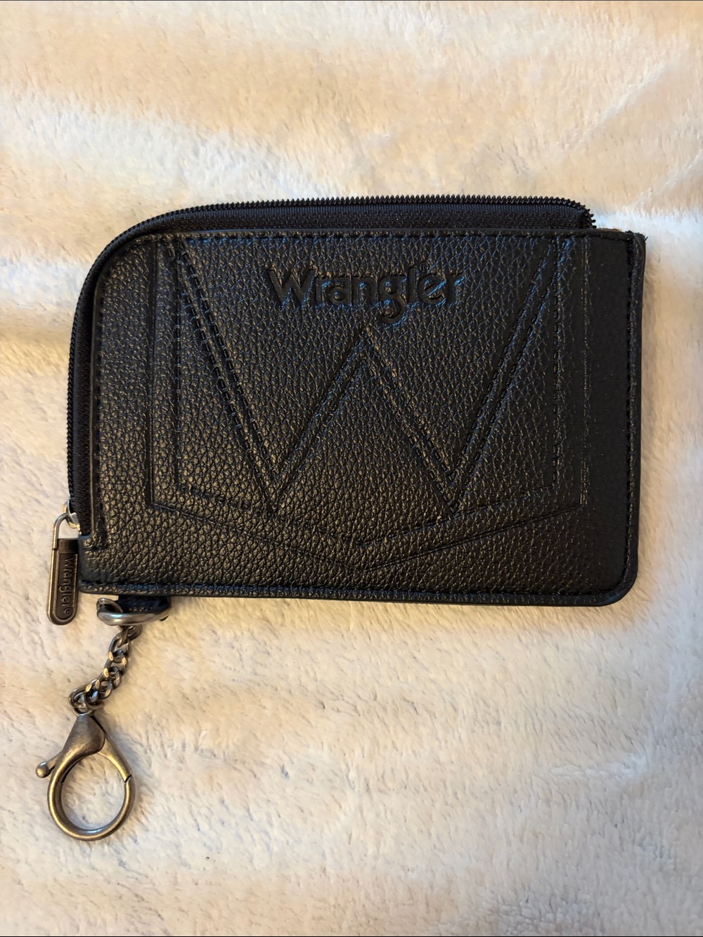 Wrangler Black Leather Zip Card Case with Key Clip